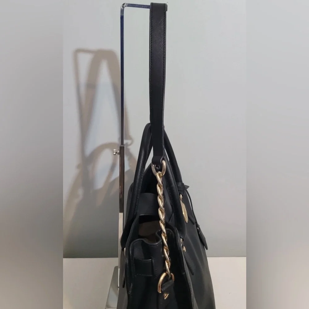 MICHAEL Michael Kors Hamilton North South Black Leather Satchel Tote Bag